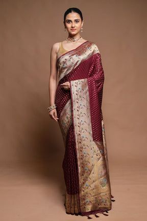 Maroon Dupion Silk Saree With Blouse Piece
