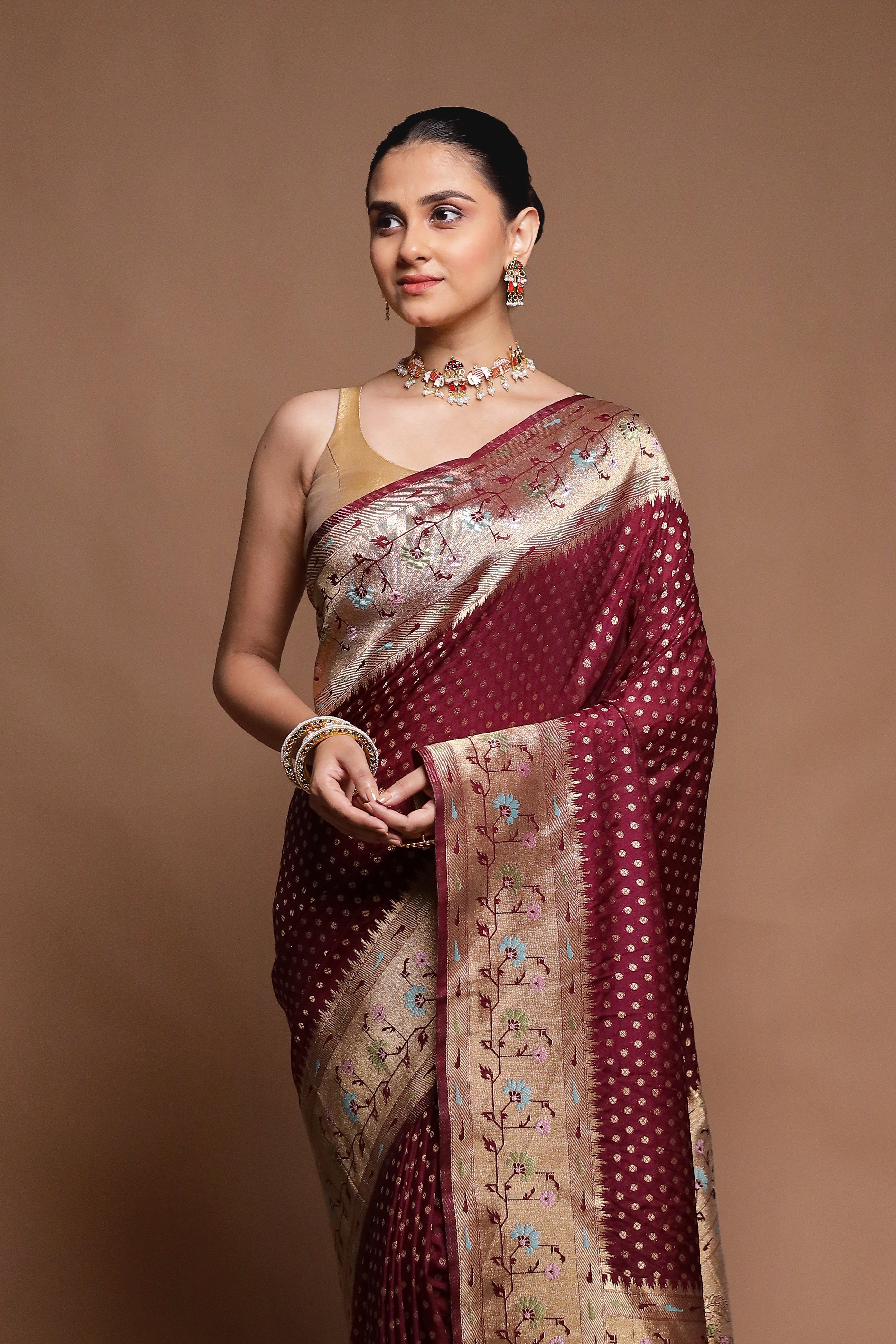 Maroon Dupion Silk Saree With Blouse Piece