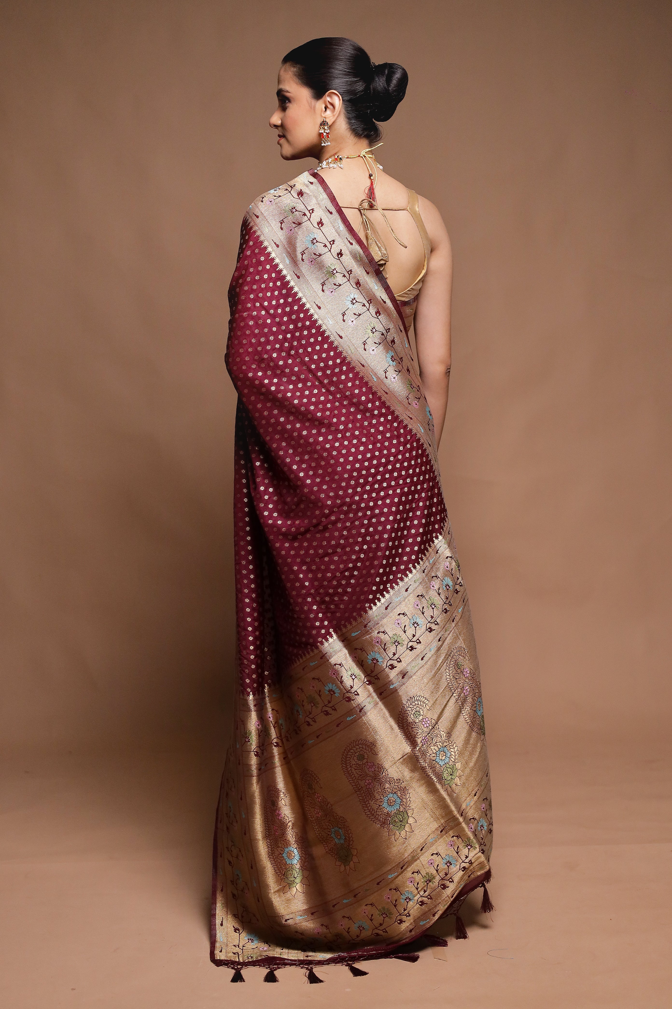 Maroon Dupion Silk Saree With Blouse Piece