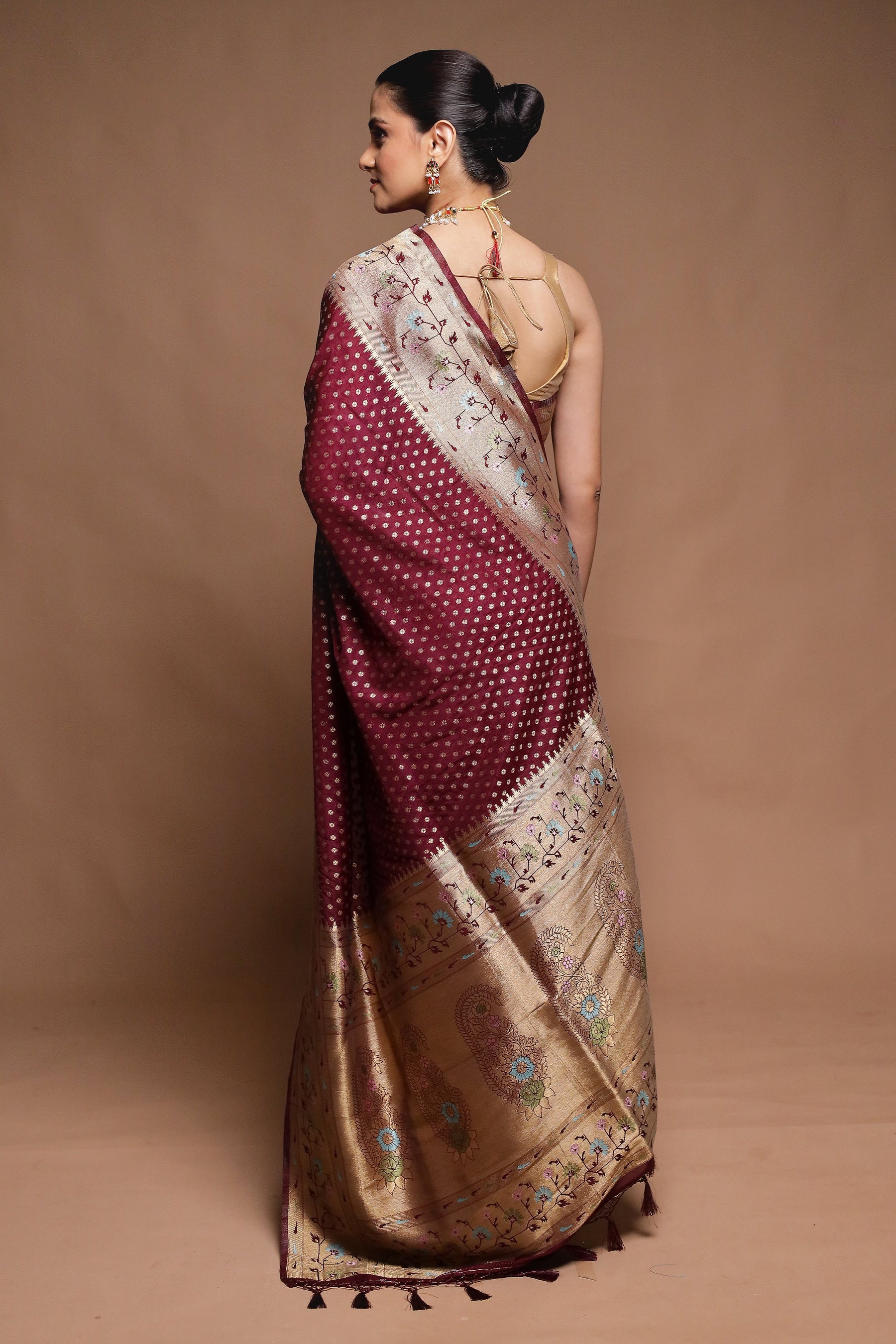 Maroon Dupion Silk Saree With Blouse Piece