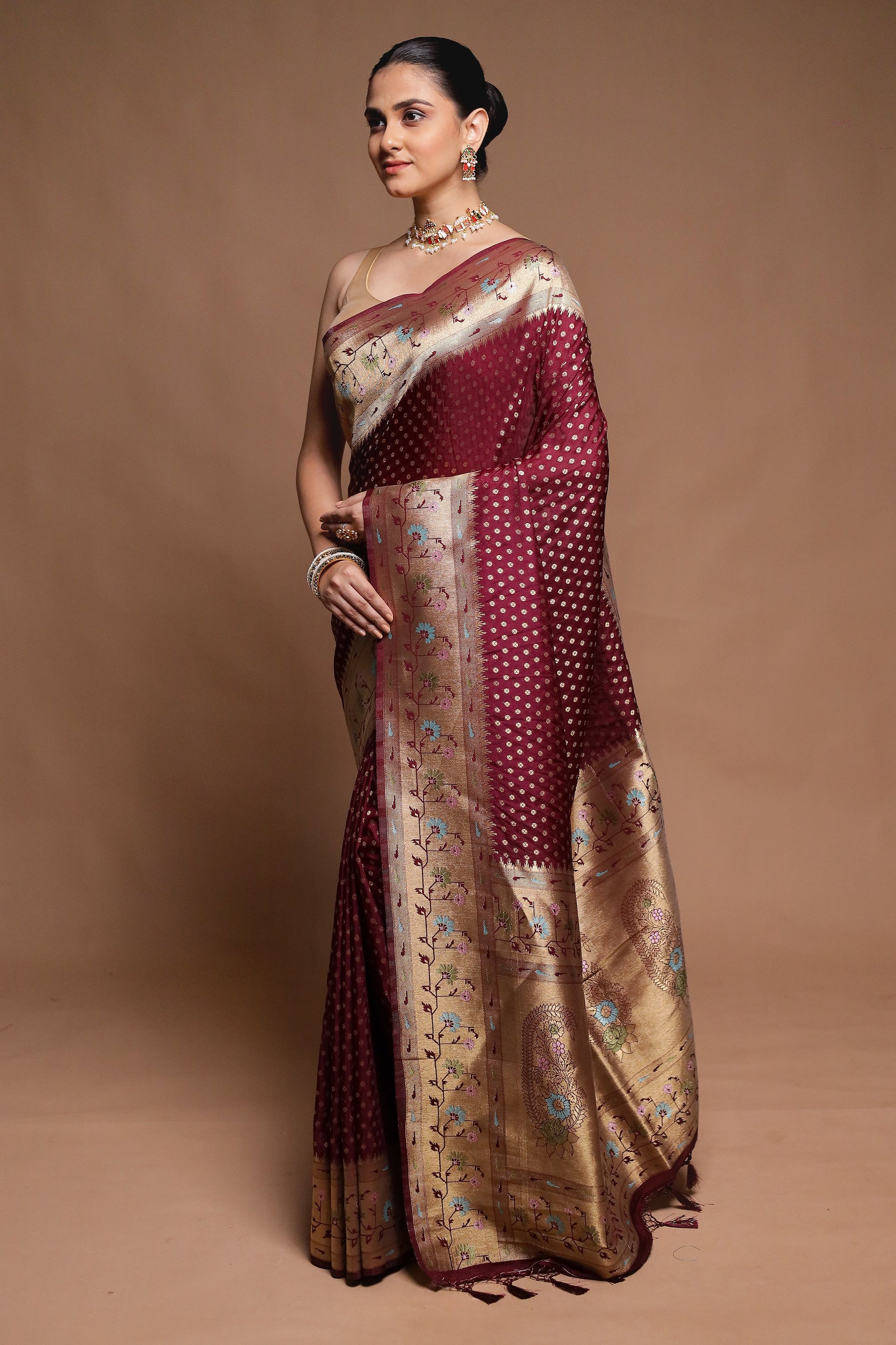 Maroon Dupion Silk Saree With Blouse Piece