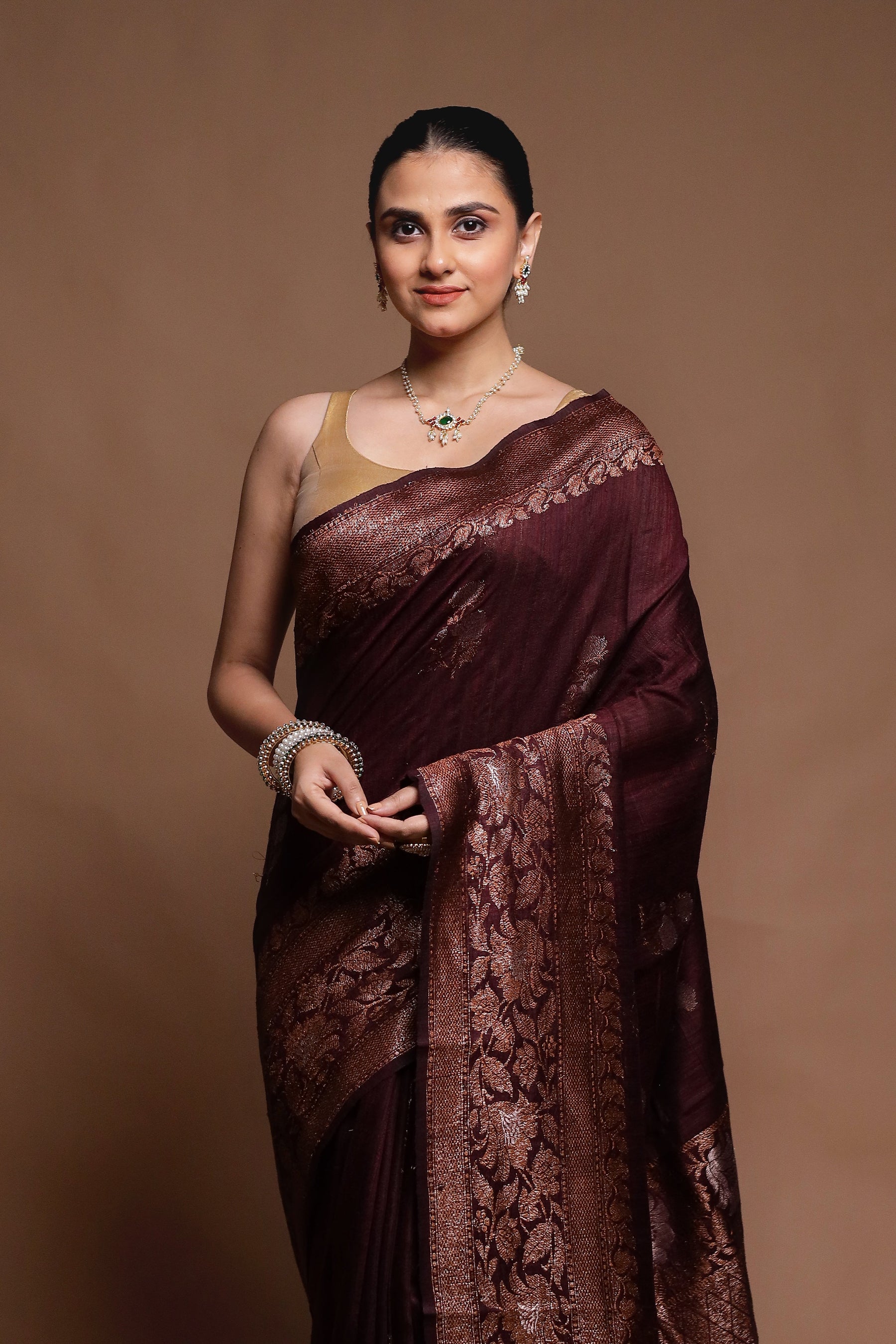 Maroon Handloom Tussar Pure Silk Saree With Blouse Piece