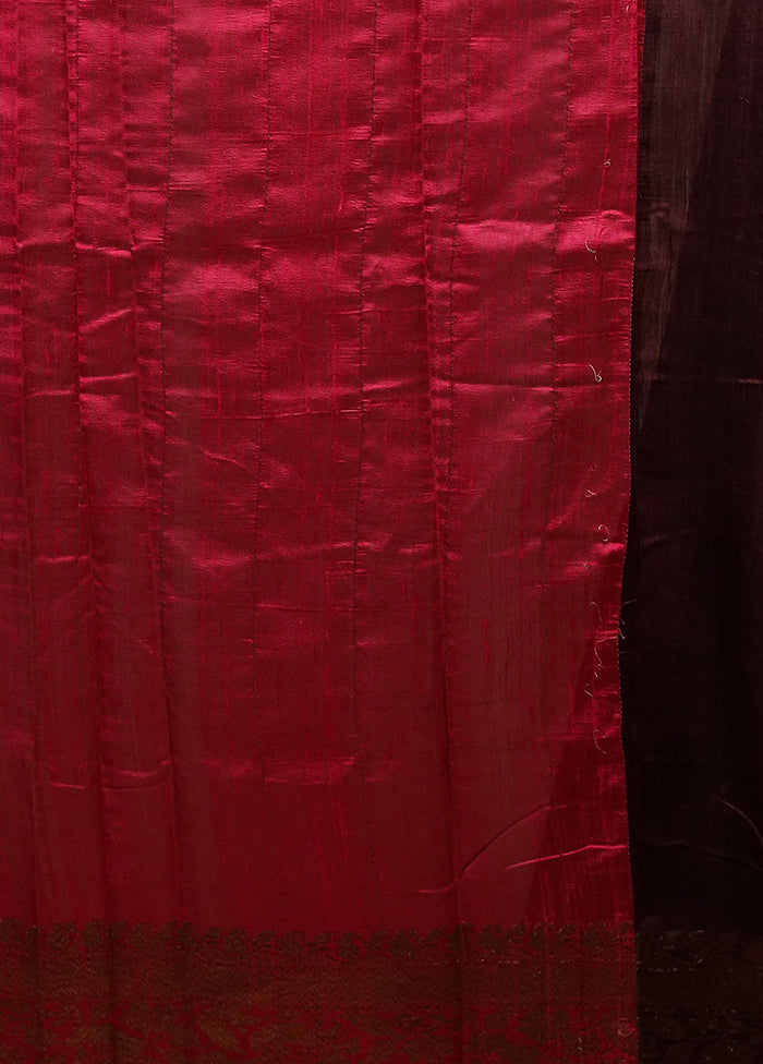 Maroon Handloom Tussar Pure Silk Saree With Blouse Piece