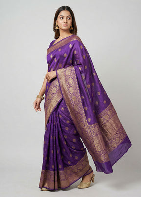 Purple Handloom Tussar Pure Silk Saree With Blouse Piece