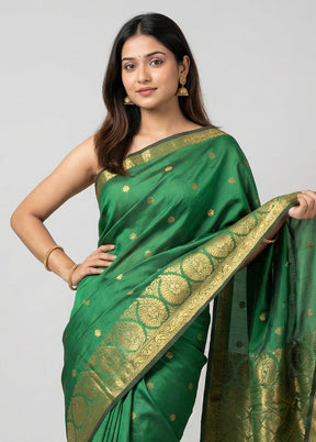 Green Kanjivaram Silk Saree With Blouse Piece