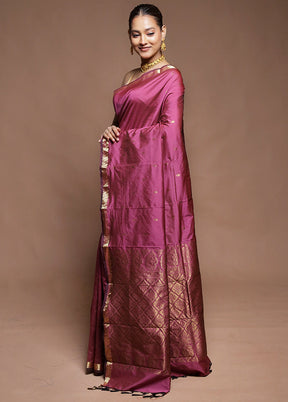 Pink Kanjivaram Silk Saree With Blouse Piece