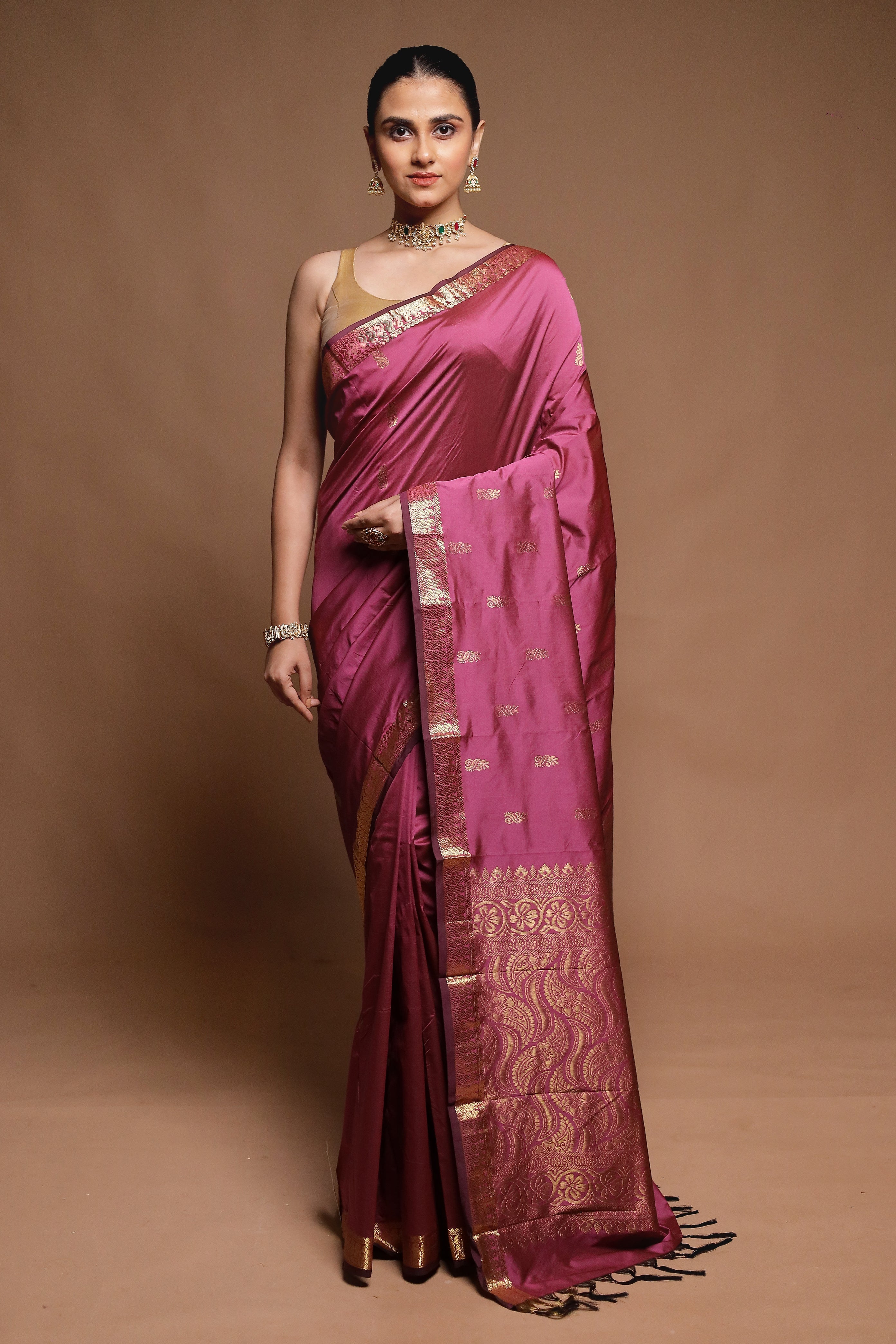Pink Kanjivaram Silk Saree With Blouse Piece