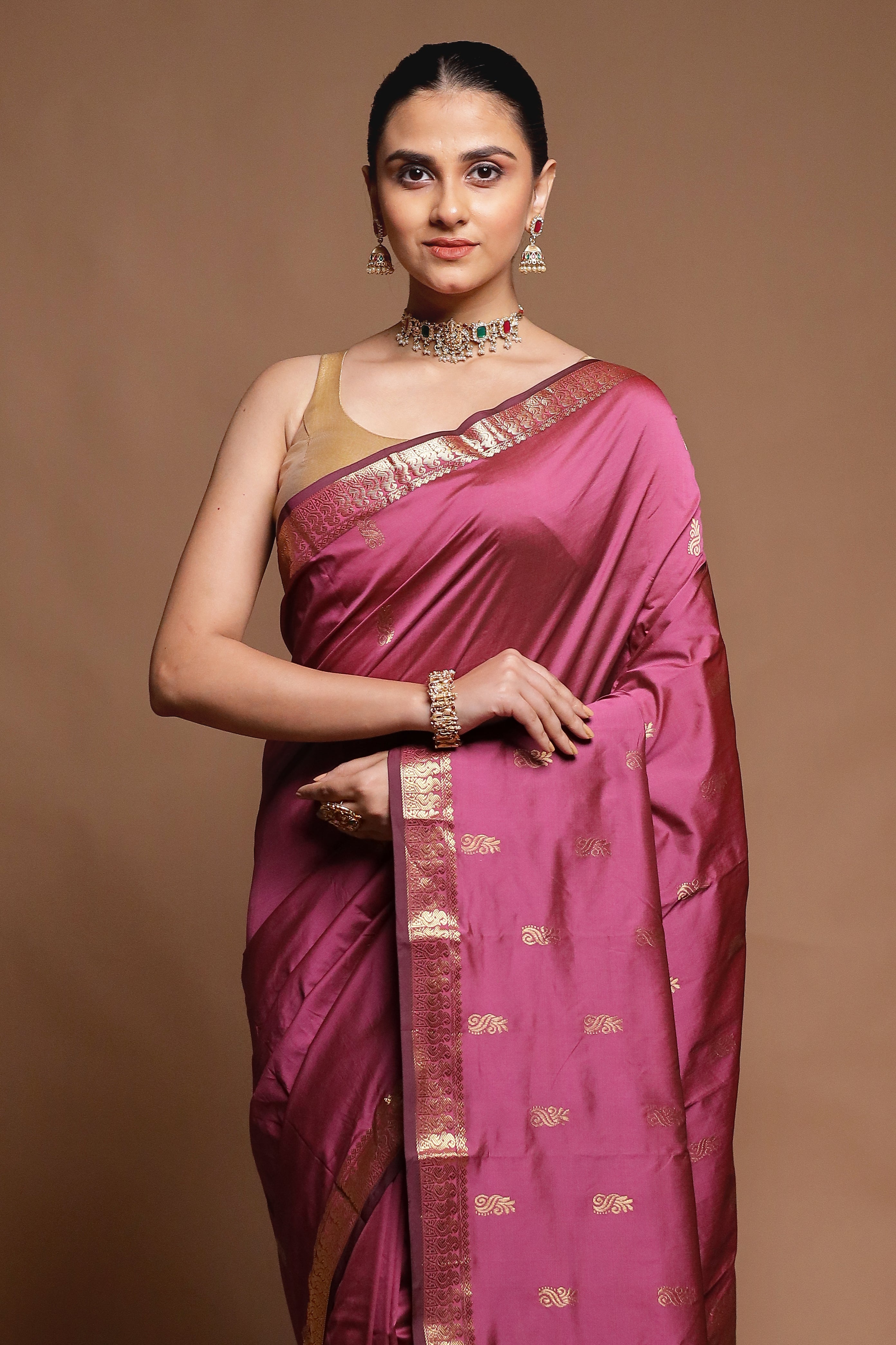 Pink Kanjivaram Silk Saree With Blouse Piece