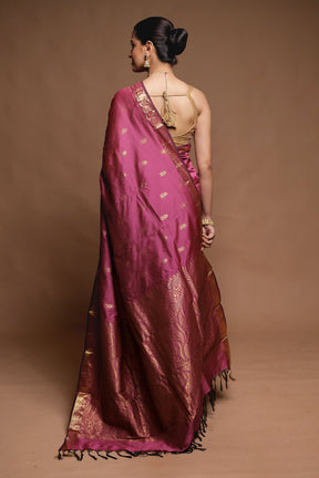 Pink Kanjivaram Silk Saree With Blouse Piece