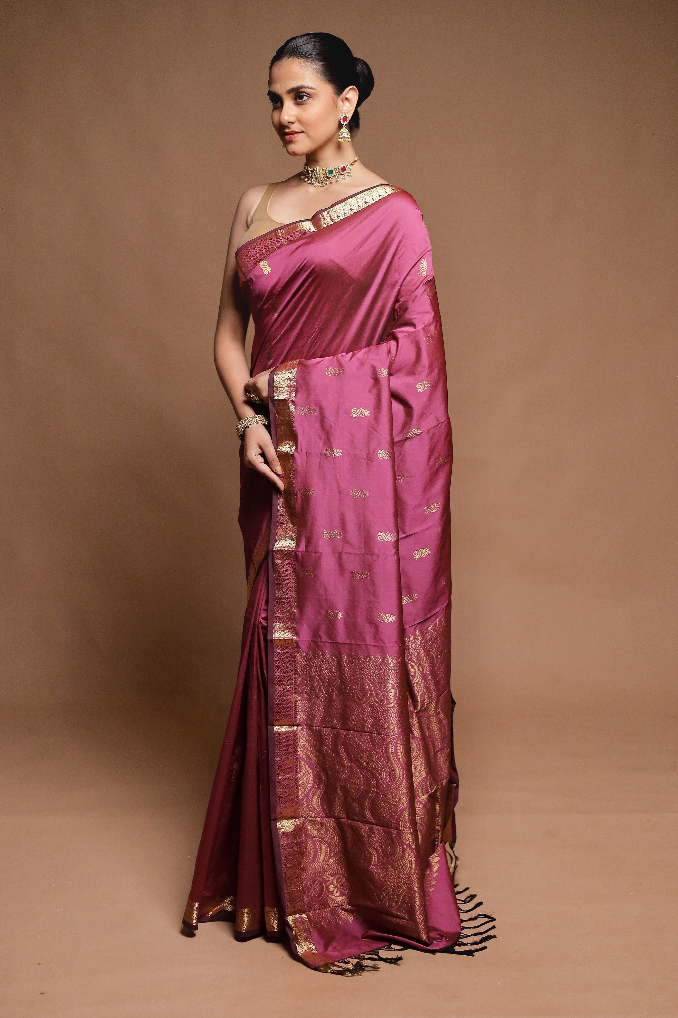 Pink Kanjivaram Silk Saree With Blouse Piece