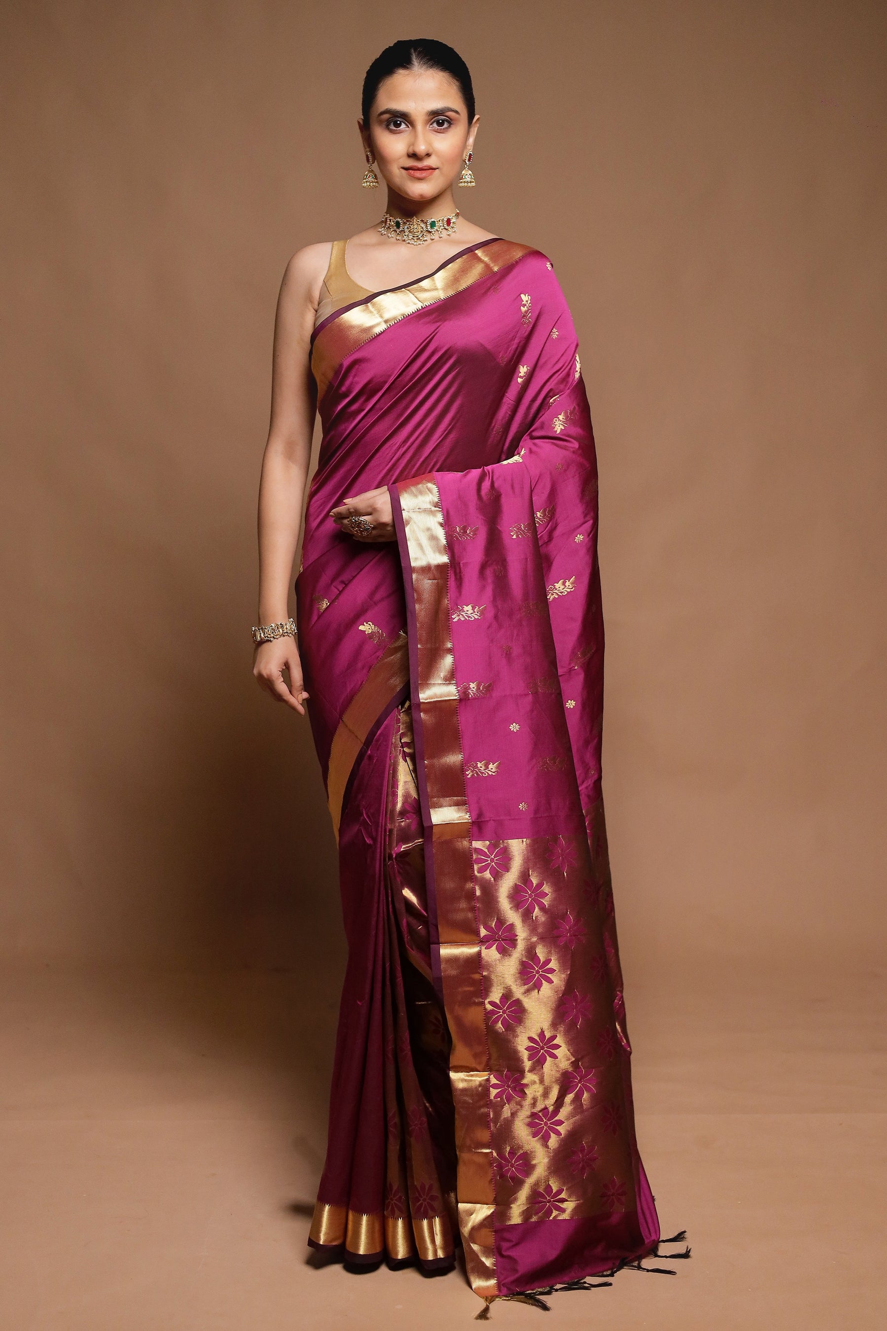Pink Kanjivaram Silk Saree With Blouse Piece