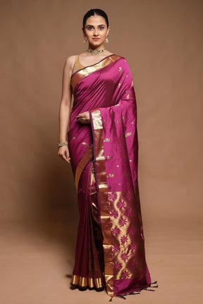 Pink Kanjivaram Silk Saree With Blouse Piece