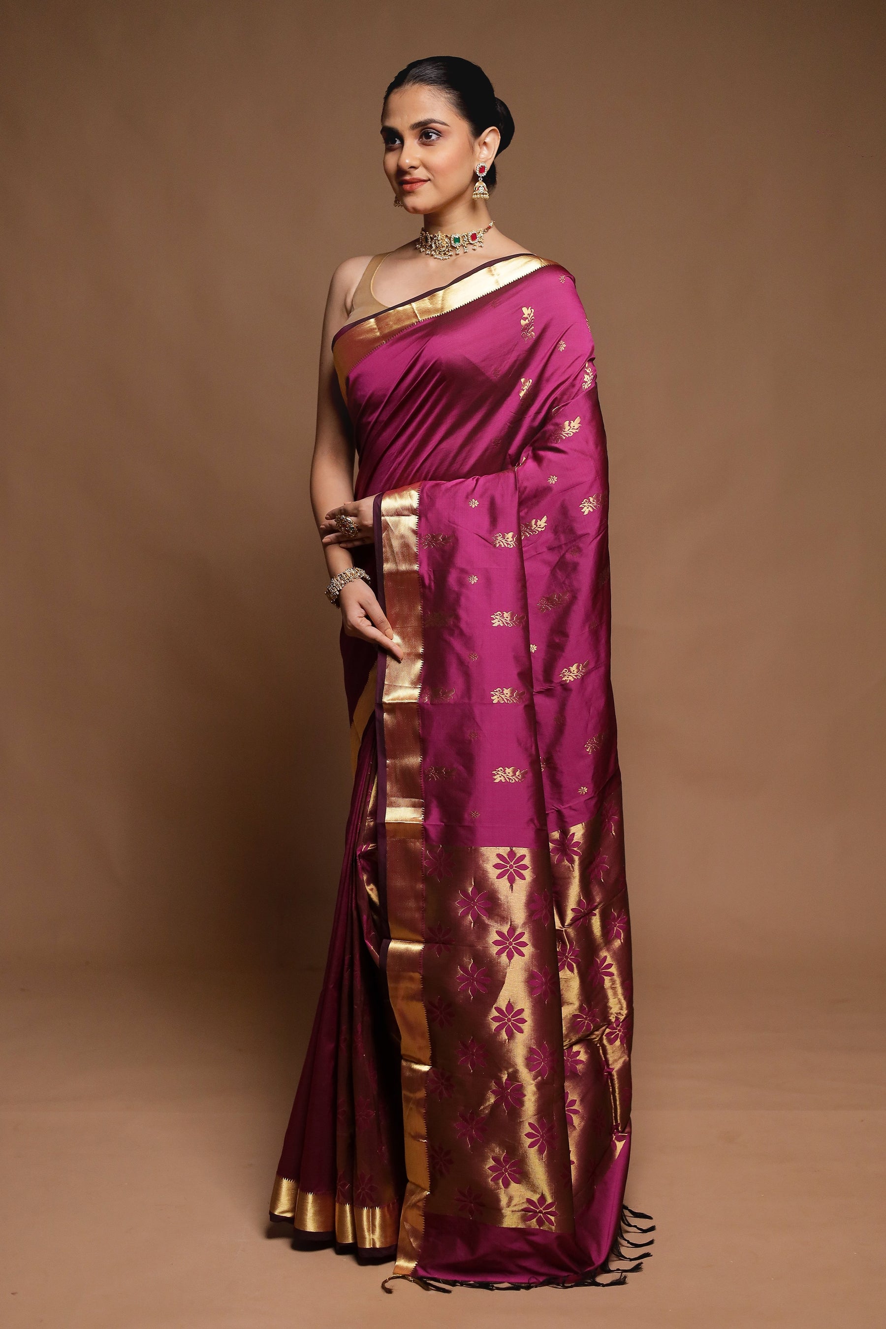 Pink Kanjivaram Silk Saree With Blouse Piece