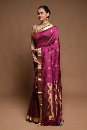 Pink Kanjivaram Silk Saree With Blouse Piece