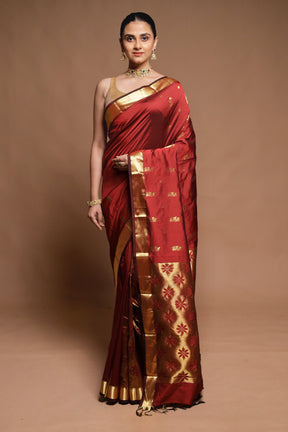 Brown Kanjivaram Silk Saree With Blouse Piece