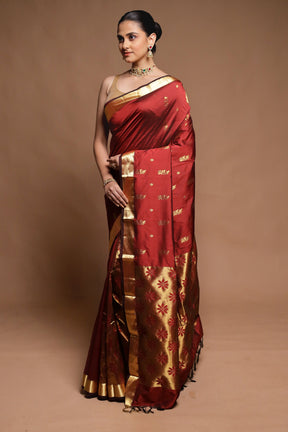 Brown Kanjivaram Silk Saree With Blouse Piece