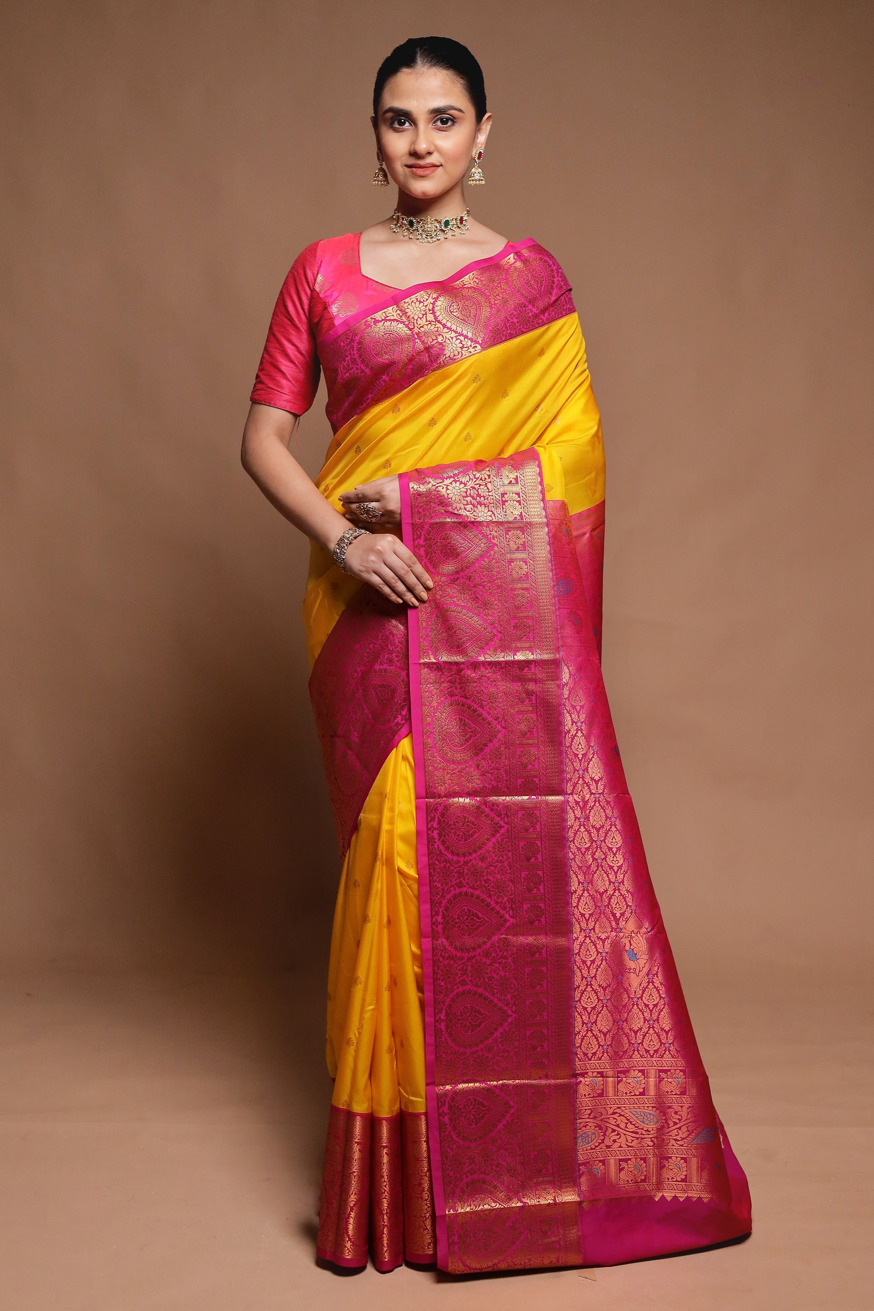 Yellow Kanjivaram Silk Saree With Blouse Piece
