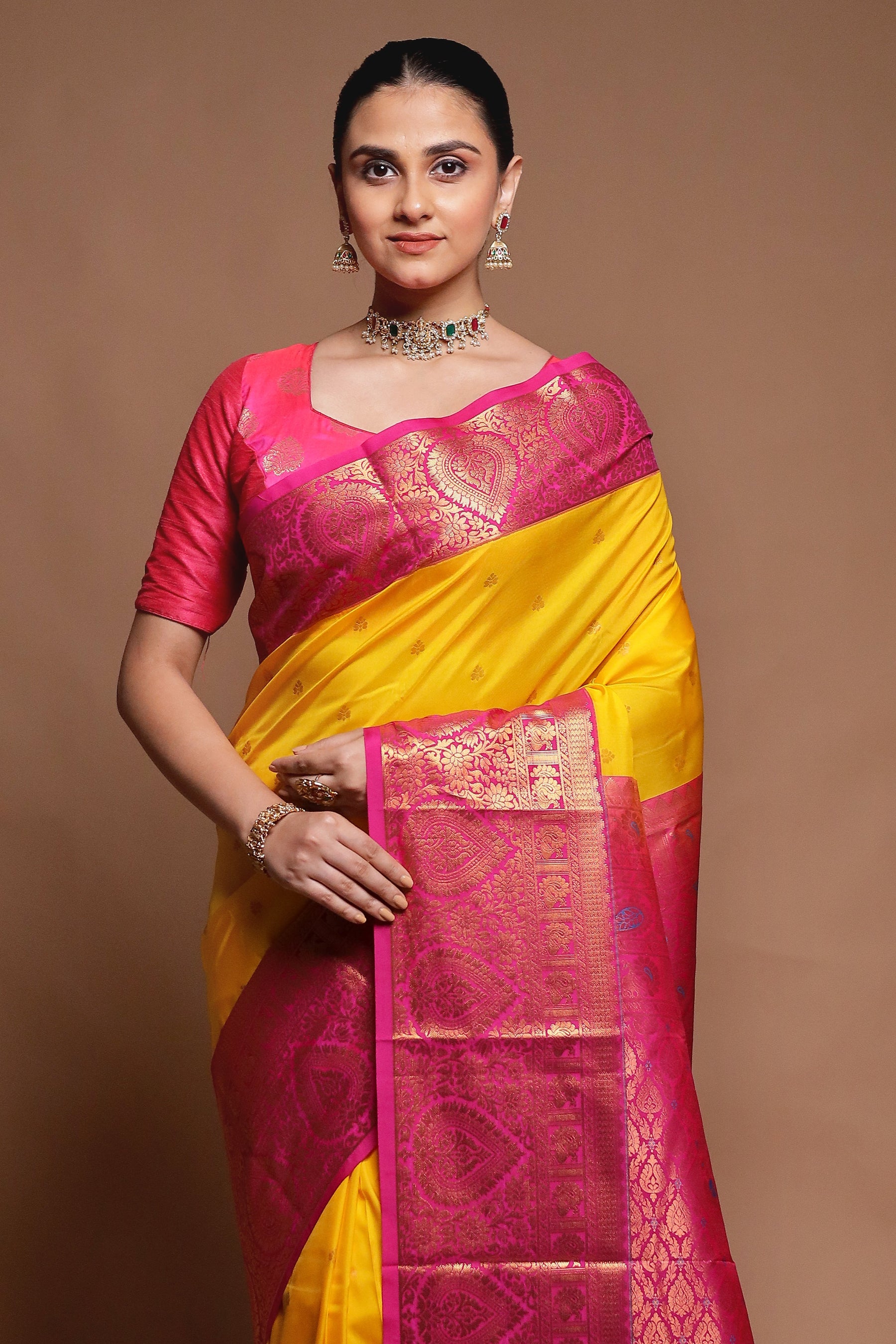 Yellow Kanjivaram Silk Saree With Blouse Piece