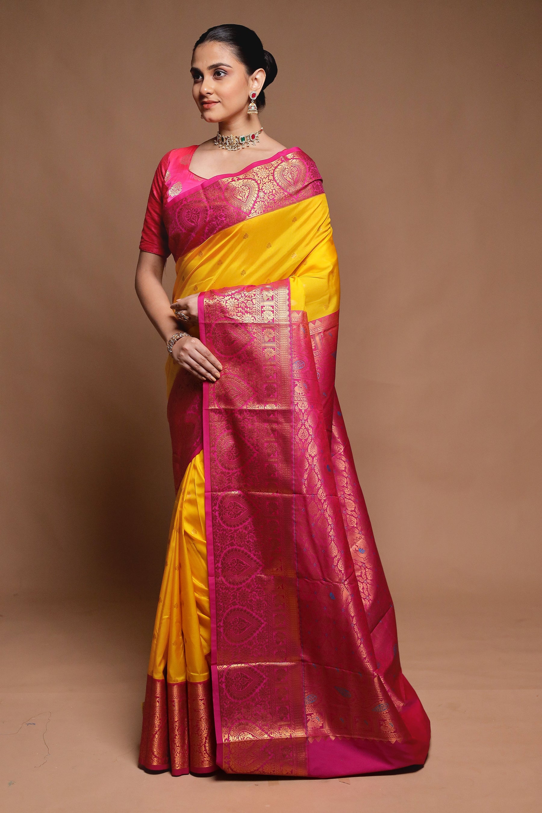 Yellow Kanjivaram Silk Saree With Blouse Piece