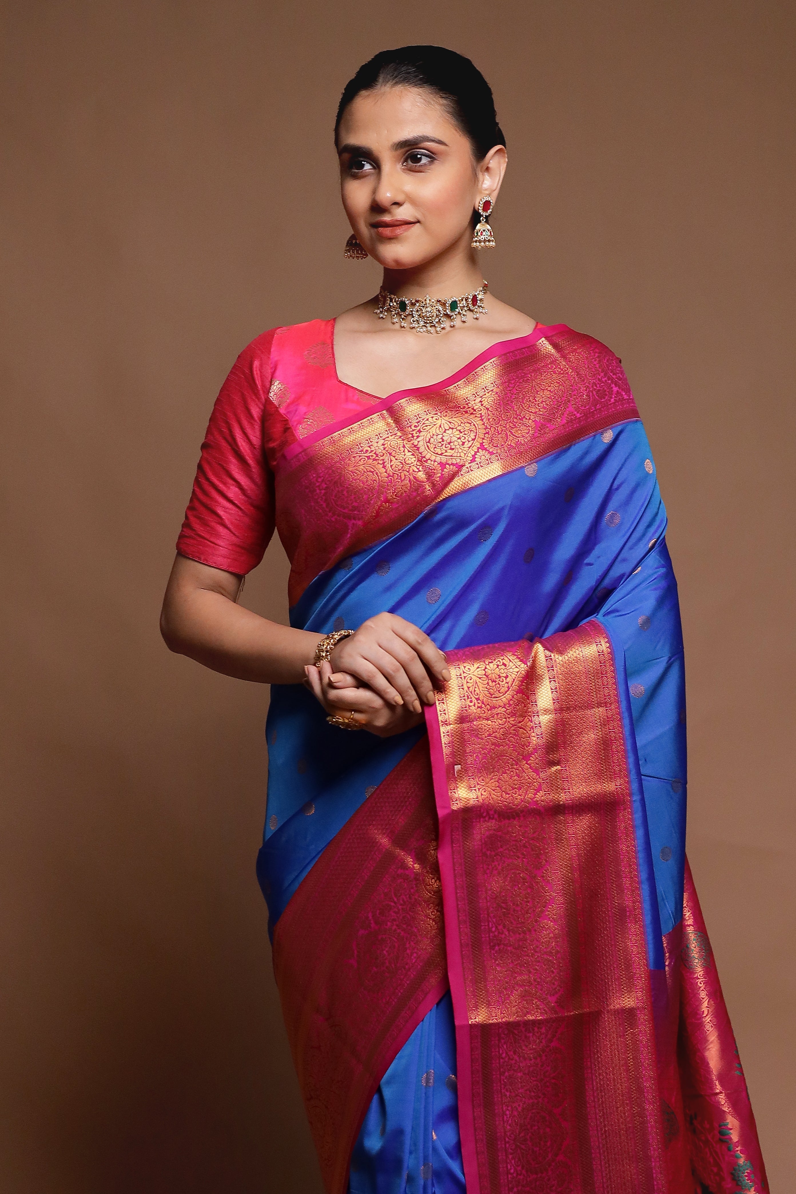 Blue Kanjivaram Silk Saree With Blouse Piece