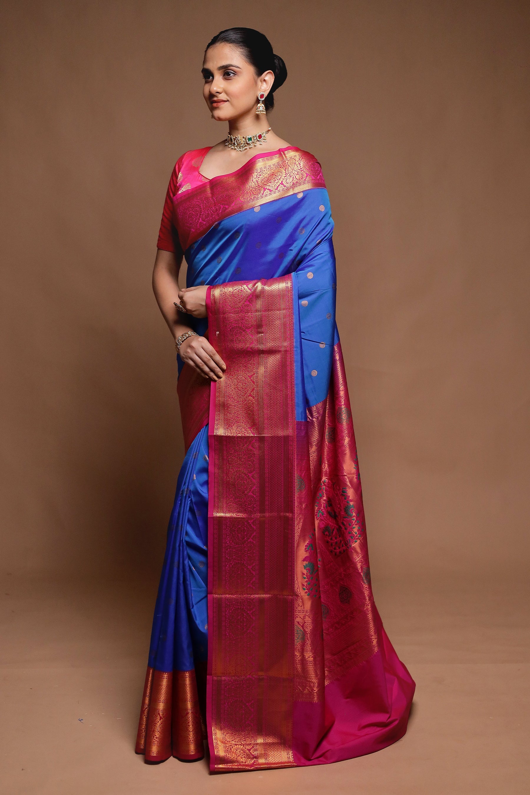 Blue Kanjivaram Silk Saree With Blouse Piece