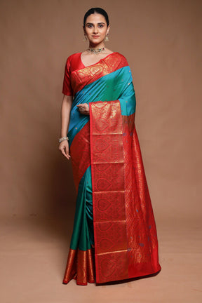 Green Kanjivaram Silk Saree With Blouse Piece