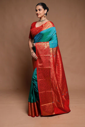 Green Kanjivaram Silk Saree With Blouse Piece