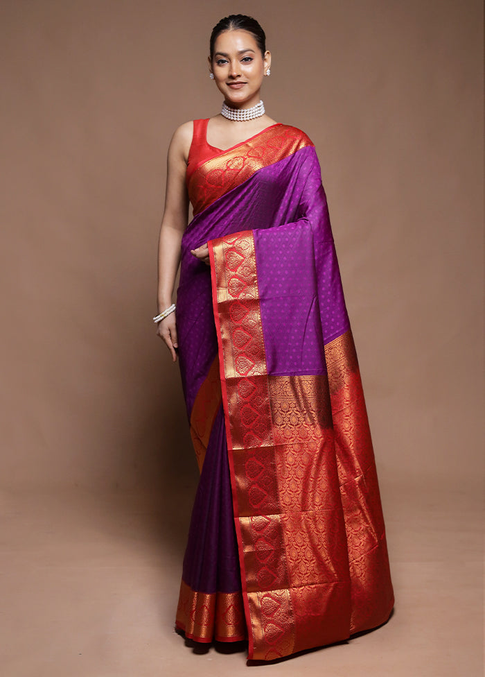 Purple Kanjivaram Silk Saree With Blouse Piece