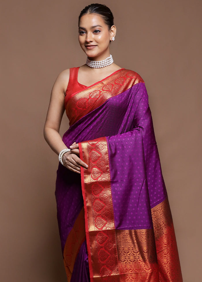 Purple Kanjivaram Silk Saree With Blouse Piece