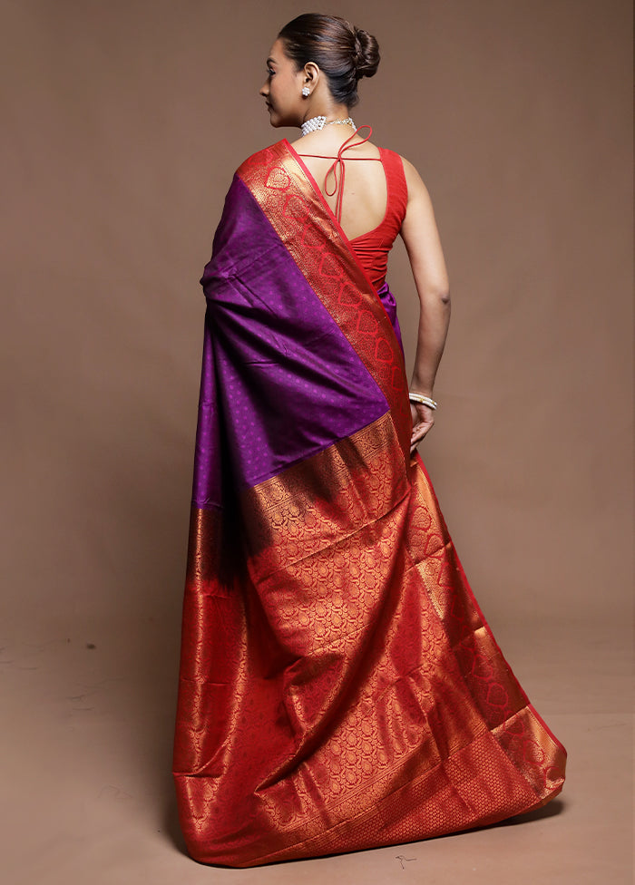 Purple Kanjivaram Silk Saree With Blouse Piece