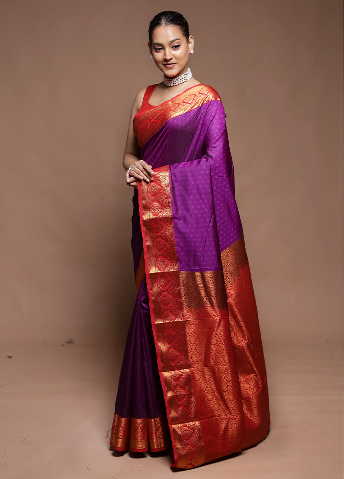 Purple Kanjivaram Silk Saree With Blouse Piece