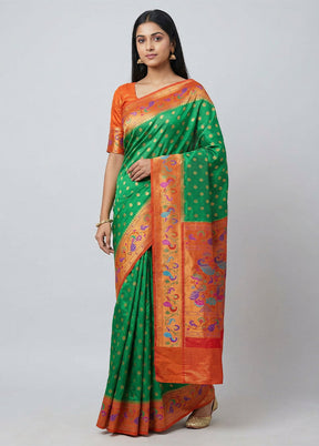 Green Kanjivaram Silk Saree With Blouse Piece