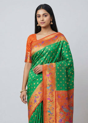 Green Kanjivaram Silk Saree With Blouse Piece