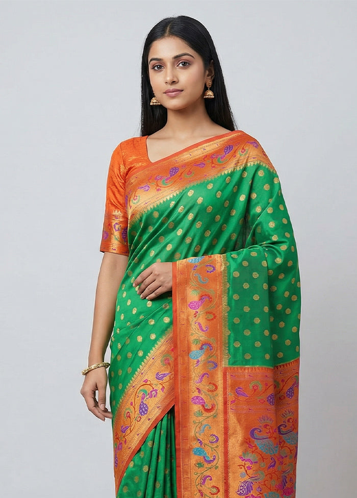 Green Kanjivaram Silk Saree With Blouse Piece
