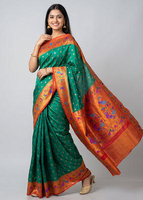 Green Kanjivaram Silk Saree With Blouse Piece