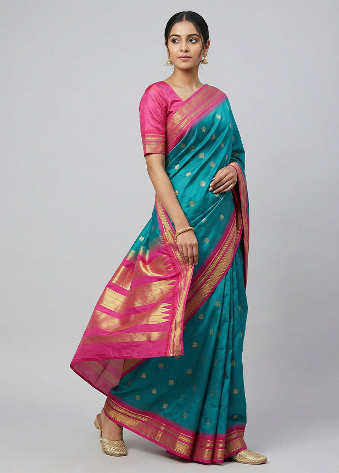 Blue Kanjivaram Silk Saree With Blouse Piece