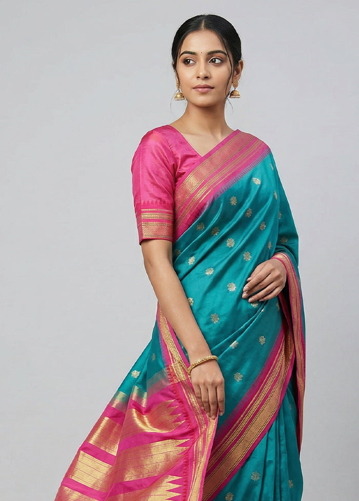 Blue Kanjivaram Silk Saree With Blouse Piece