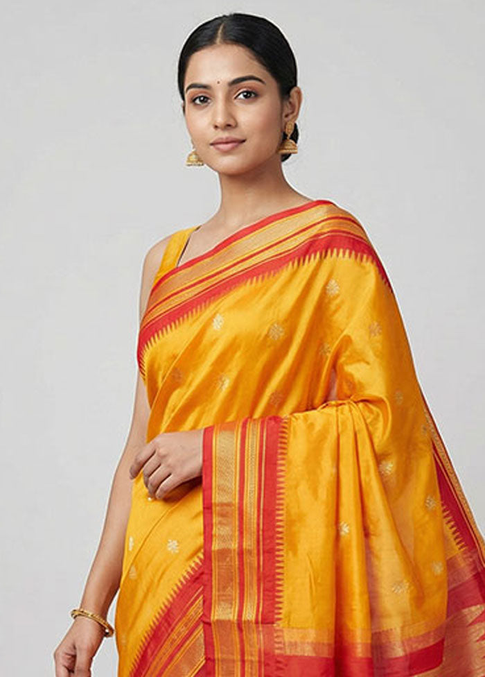 Rust Kanjivaram Silk Saree With Blouse Piece