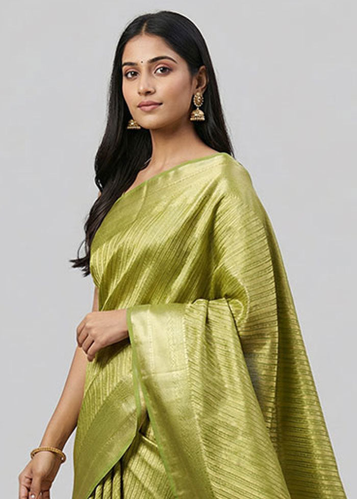 Green Handloom Kanchipuram Pure Silk Saree With Blouse Piece