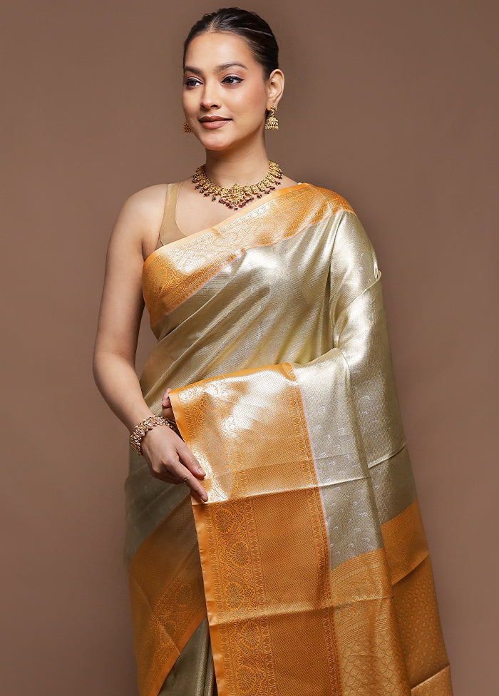 Grey Tissue Silk Saree With Blouse Piece