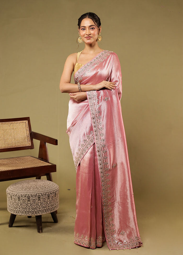 Pink Handloom Tissue Pure Silk Saree With Blouse Piece