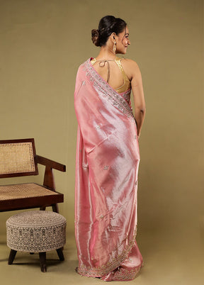 Pink Handloom Tissue Pure Silk Saree With Blouse Piece