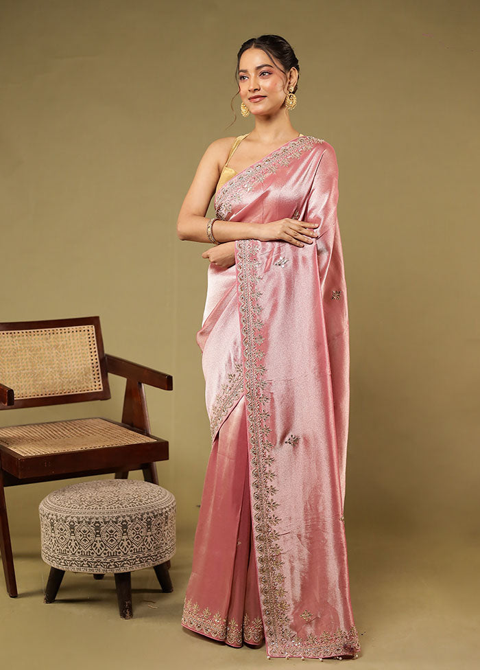Pink Handloom Tissue Pure Silk Saree With Blouse Piece
