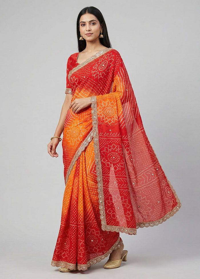 Red Handloom Chiffon Pure Silk Saree With Blouse Piece