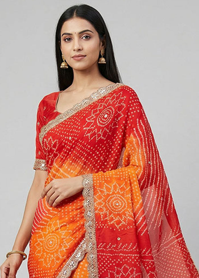 Red Handloom Chiffon Pure Silk Saree With Blouse Piece