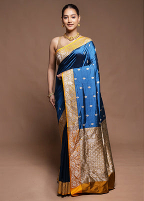 Blue Handloom Katan Pure Silk Saree With Blouse Piece