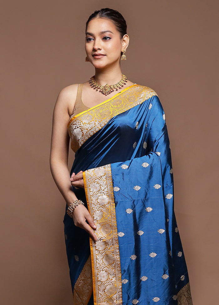 Blue Handloom Katan Pure Silk Saree With Blouse Piece