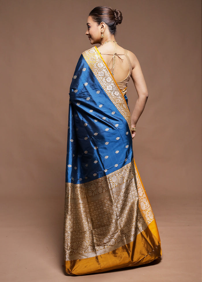 Blue Handloom Katan Pure Silk Saree With Blouse Piece