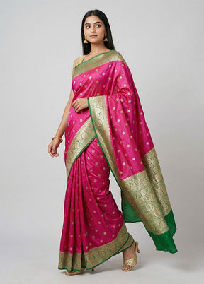 Pink Handloom Katan Pure Silk Saree With Blouse Piece