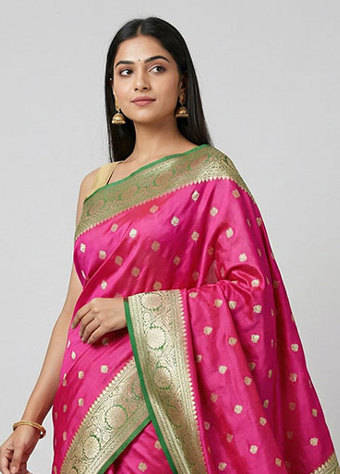 Pink Handloom Katan Pure Silk Saree With Blouse Piece